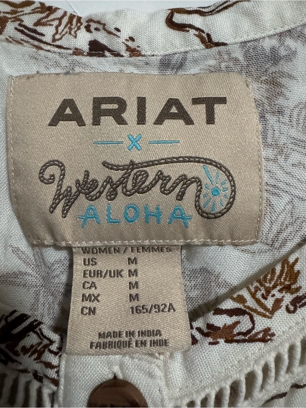Ariat Men's Casual Button-Down Shirt in White and Brown Print